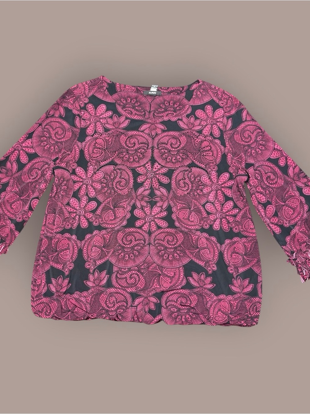 Alfani Pink Black Paisley Rhinestone Bell Sleeve Blouse XL Y2K